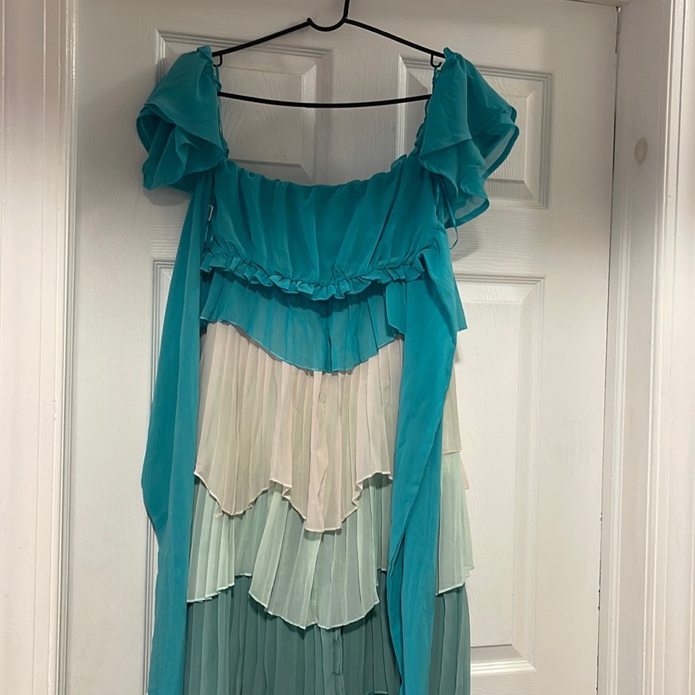 2 piece skirt set ruffle layers crop top